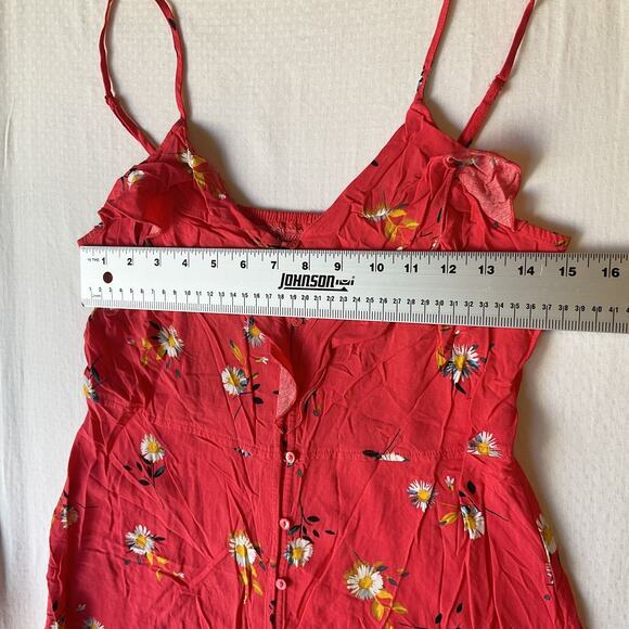 Express Women Maxi Dress M Red Floral Sundress Button Sleeveless Slit Front - Picture 4 of 11
